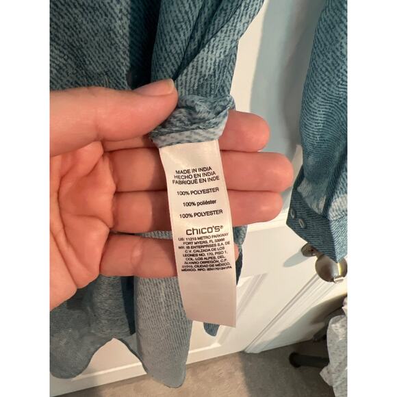 NWT Chico's Herringbone Long Sleeve Sheer Shirt Dress Turquoise Blue Women's 1 - Picture 5 of 6